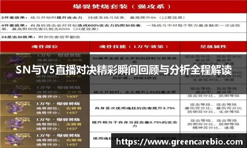 SN与V5直播对决精彩瞬间回顾与分析全程解读